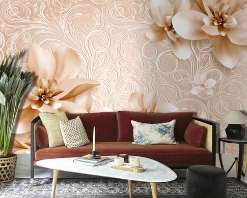 Wall Mural - Delicate flowers and ornaments in beige shades