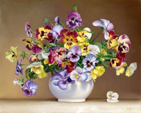 Постер - Разноцветные полевые цветы в вазе, 90 x 60 см, Постер в раме, Натюрморт