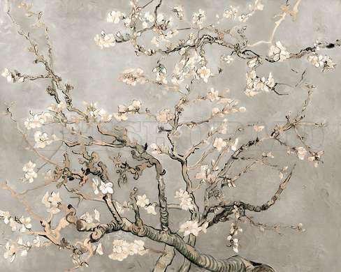 Poster - Blooming Almond Branches on beige background, 90 x 60 см, Framed poster on glass, Picturi