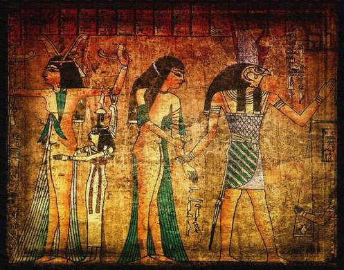 Poster - Retro pictures of Egyptians wall background, 90 x 60 см, Framed poster, Vintage