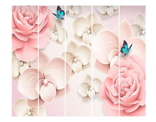 Ширма - Розовые цветы и голубые бабочки, 7