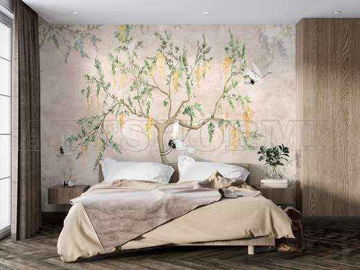 Wall mural - Spring tree and storks