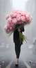 Poster - The girl with a bouquet of pink peonies, 30 x 60 см, Framed poster, Glamour