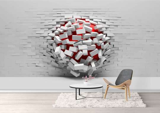 Wall Mural - Red ball breaking the wall