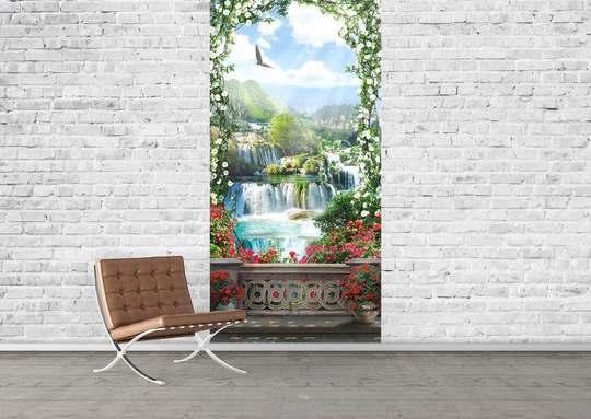Wall Mural - View from the balcony to the waterfall in the garden.