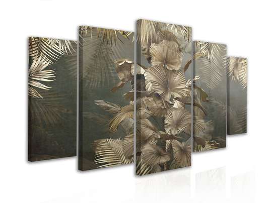 Modular picture, Tropical palm leaves on a dark background, 108 х 60