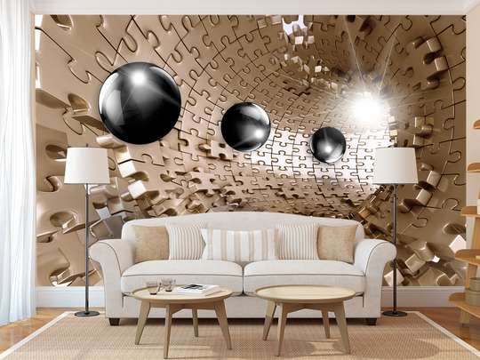 3D Wallpaper - Balls on the background of a brown tunnel