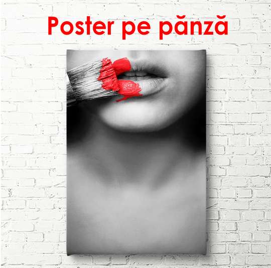 Постер - Красные губы, 30 x 45 см, Холст на подрамнике, Ню