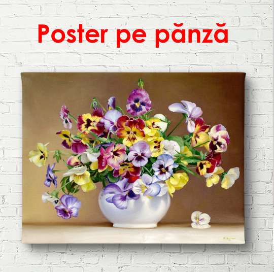 Постер - Разноцветные полевые цветы в вазе, 90 x 60 см, Постер в раме