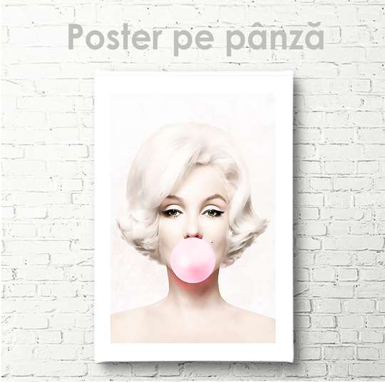 Poster, gomma da masticare rosa Marilyn Monroe, 30 x 45 см, Tela su telaio