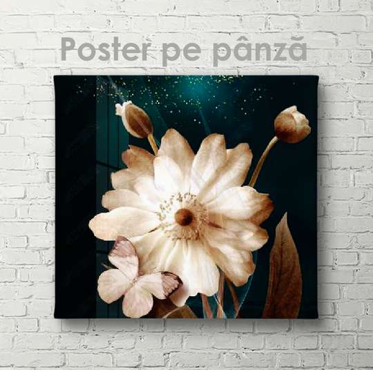 Постер - Цветок с бабочкой, 40 x 40 см, Холст на подрамнике