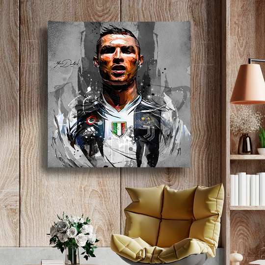 Постер - Портрет Криштиану Роналду, 40 x 40 см, Холст на подрамнике, Спорт