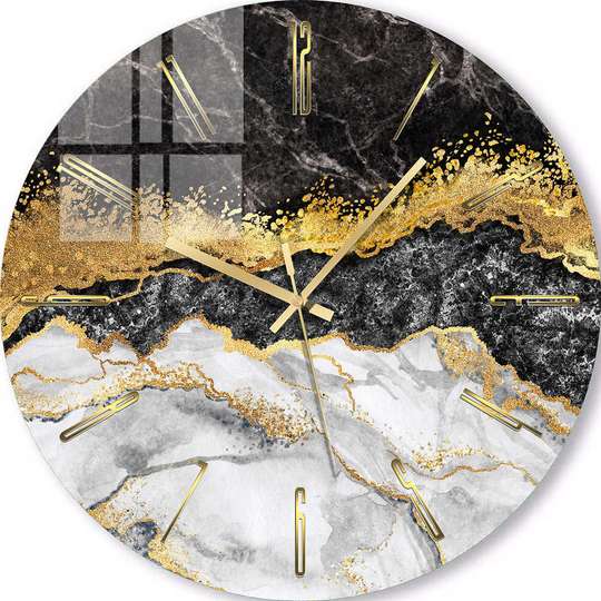 Glass Clock, Black marble with gold details