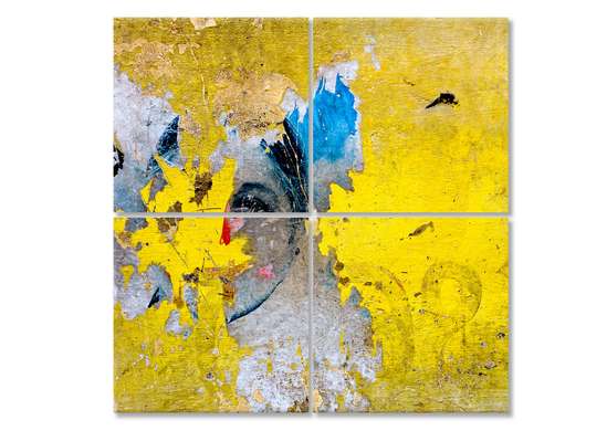 Tablou Pe Panza Multicanvas, Fată pe un fundal galben., 120 x 120