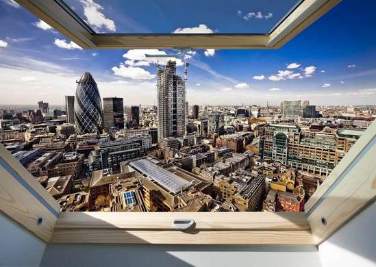 Wall Mural - Window with city view and clear sky
