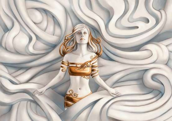 3D Wallpaper - Sculpture of a young woman with golden clothes