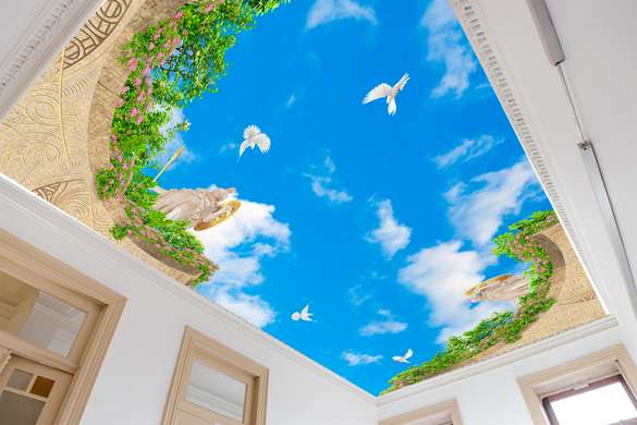 Фотообои - Потолок с видом на небо и птиц