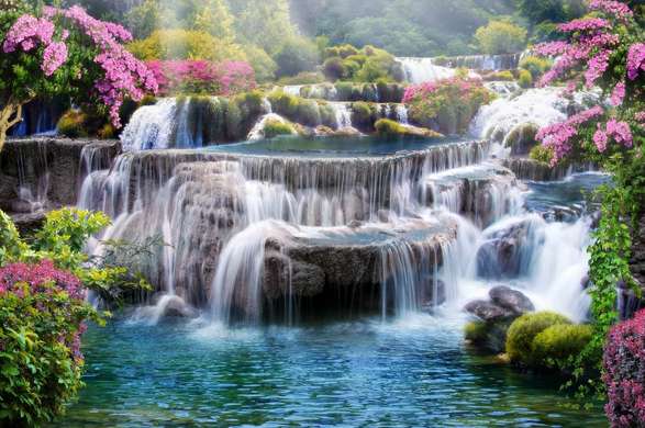 Wall Mural - Wonderful waterfall with blue water