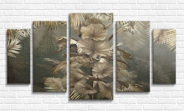 Modular picture, Tropical palm leaves on a dark background, 108 х 60
