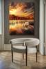 Poster - Swan on the background of the sunset, 60 x 90 см, Framed poster on glass
