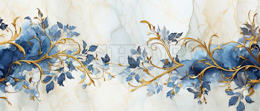 Wall mural - Golden leaves on gray abstract background