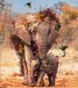 Fototapet - Elefantul și puiul de elefantul se plimbă prin deșert