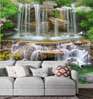 Wall mural - The rocky waterfall, the birds and lotus flowers