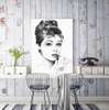 Poster - Portret alb-negru al lui Audrey Hepburn, 60 x 90 см, Poster înrămat, Persoane Celebre