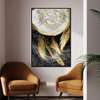 Poster - Golden feathers on a gray background, 60 x 90 см, Framed poster on glass, Abstract