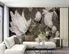 Wall mural - White flowers on a brown-grey background