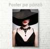 Poster - Portrait of a young lady in a black dress, 60 x 90 см, Framed poster on glass, Glamour