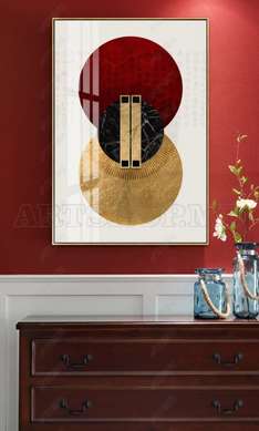 Poster - Burgundy and gold painting, 60 x 90 см, Framed poster on glass, Abstract