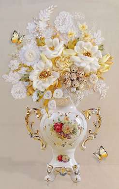 Постер - Фарфоровая ваза с цветами, 30 x 60 см, Холст на подрамнике