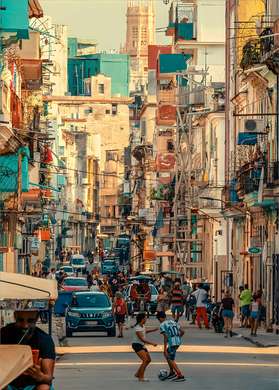 Poster - Strada veche din Havana din Cuba, 30 x 45 см, Panza pe cadru, Orașe și Hărți