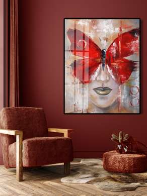 Poster - Red Butterfly, 60 x 90 см, Framed poster on glass