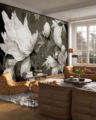 Wall mural - White flowers on a brown-grey background