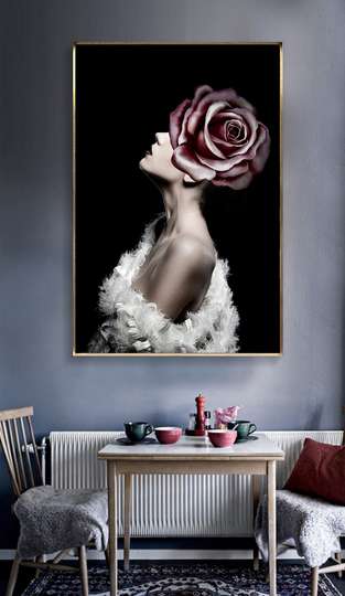 Картина в Раме - Девушка с розой, 50 x 75 см