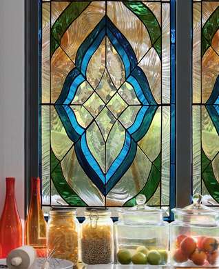 Самоклейка для окон, Декоративный витраж с геометрическими ромбами, 60 x 90cm, Мат, Витражная Пленка