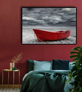 Постер - Красная лодка, 45 x 30 см, Холст на подрамнике