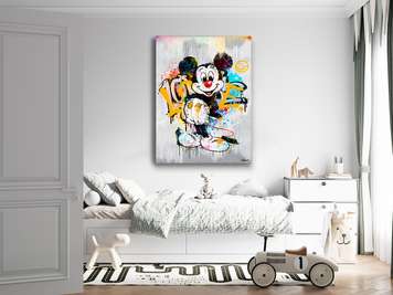 Poster - Mickey Mouse și Graffiti, 30 x 45 см, Panza pe cadru, Pentru Copii