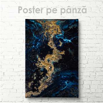 Poster - Albastru cu auriu, 30 x 45 см, Panza pe cadru, Fluid Art