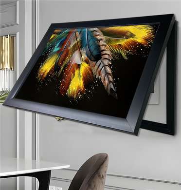 Multifunctional Wall Art - Colorful Feathers, 30x40cm, White Frame