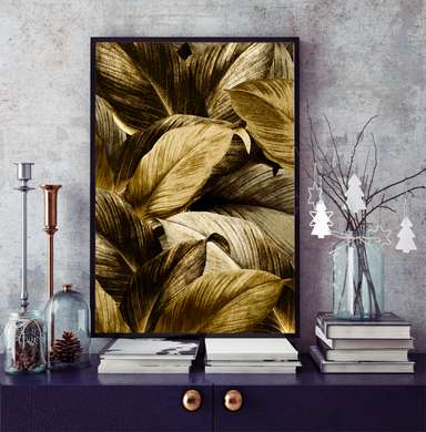 Poster - Frunze aurii de plante, 30 x 45 см, Panza pe cadru, Botanică