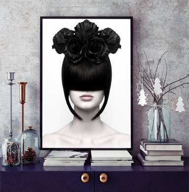 Poster - Fata cu coafură, 30 x 45 см, Panza pe cadru, Alb Negru