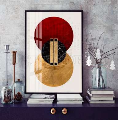 Poster - Burgundy and gold painting, 60 x 90 см, Framed poster on glass, Abstract