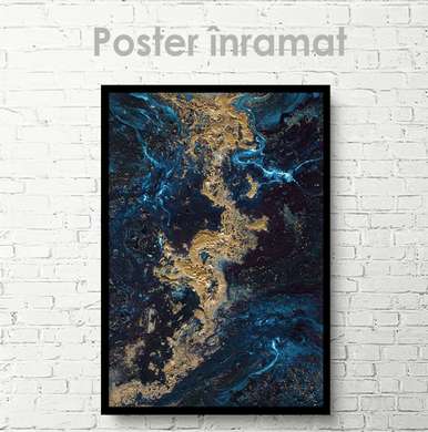 Poster - Gold with blue paint, 30 x 45 см, Canvas on frame