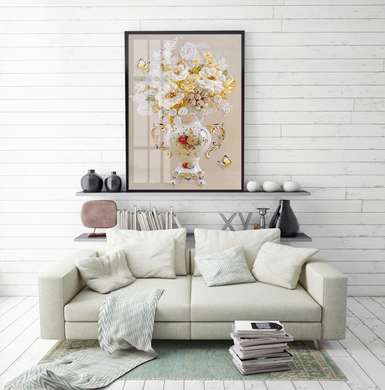 Постер - Фарфоровая ваза с цветами, 30 x 60 см, Холст на подрамнике
