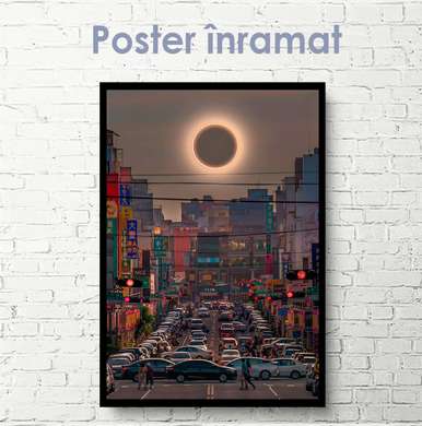 Poster - Eclipsa în China, 45 x 90 см, Poster inramat pe sticla