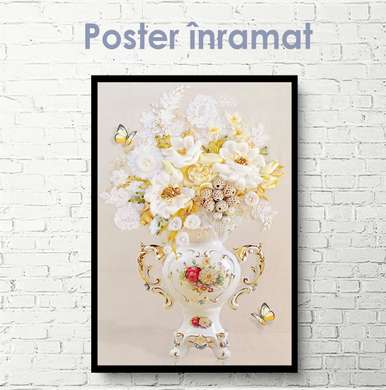 Poster - Porcelain vase with flowers, 30 x 60 см, Canvas on frame