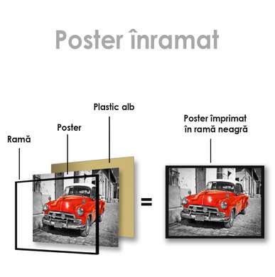 Poster - Red retro car, 90 x 60 см, Framed poster on glass